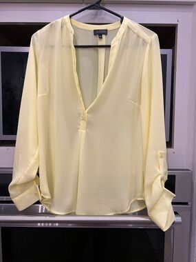 Limited Pale Yellow V-Neck Long-Sleeve Blouse